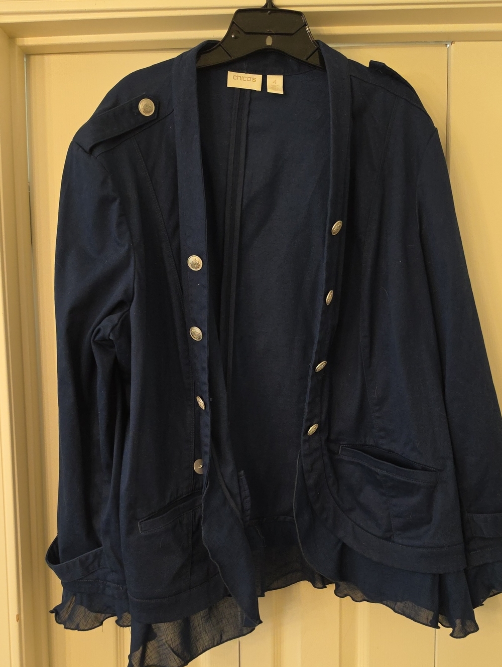 Chico's Navy Blue Military-Style Blazer with Silver Buttons - Picture 2 of 6